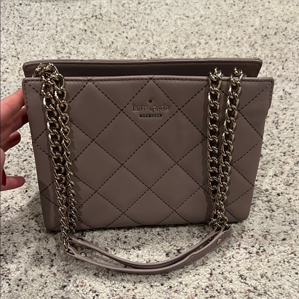 kate spade Quilted Crossbody Bag in Taupe with Gold Chain